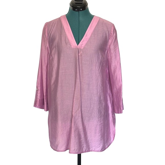J. Jill Tops - J Jill Shirt Womens Small Pink Lyocell Blend Tunic V Neck 3/4 Sleeve Top